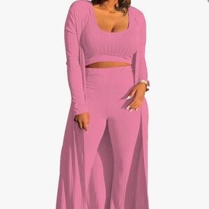 3 piece pantsuit with floor length duster